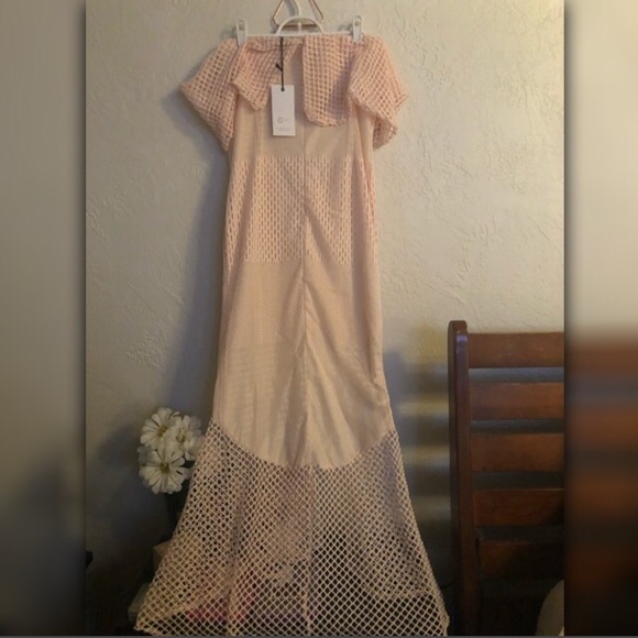 Lace Bandeau Fishtail Maxi Dress W/Frill Overlay - Picture 2 of 8
